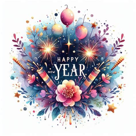 Premium Photo Happy New Year Watercolor Illustration