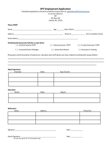 Fillable Online SPY Employment Application Fax Email Print PdfFiller