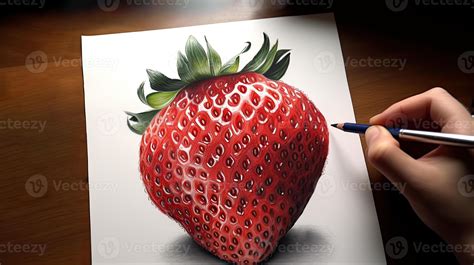 3D Art Presenting Image of Hand Drawing Realistic Strawberry with ...