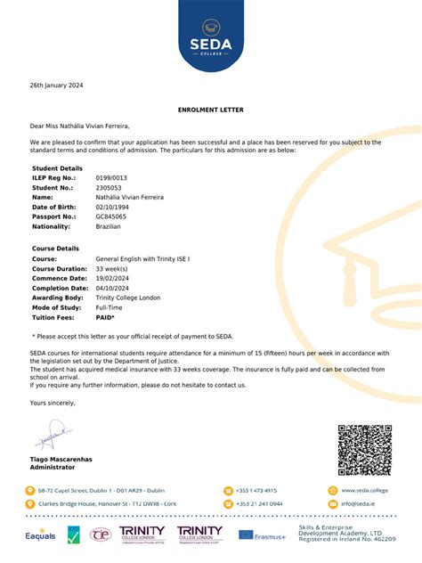 Enrolment Letter Pdf