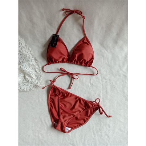 Jual Terlaris Bikiniku Bk 3301 Warna Coklat Bata Bikini Pantai Segitiga Ikat Dengan Busa