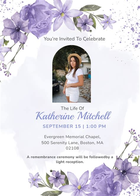 Free Celebration of Life Announcement Invitation Template to Edit Online