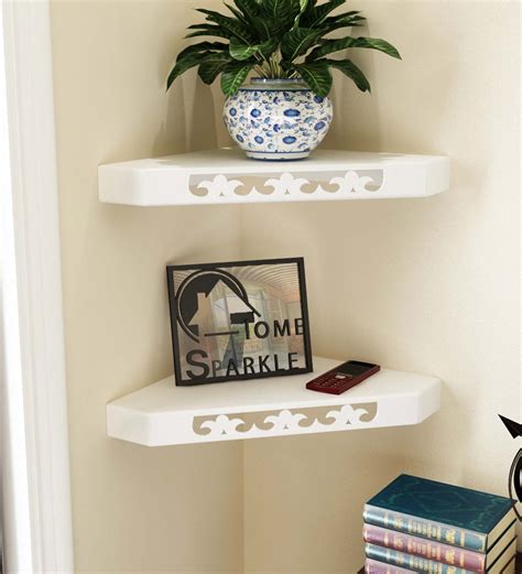 Buy Radial Corner Set Of 2 White Engineered Wood Wall Shelves At 17