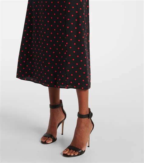 Polka Dot Lace Trimmed Silk Midi Dress In Black Alessandra Rich