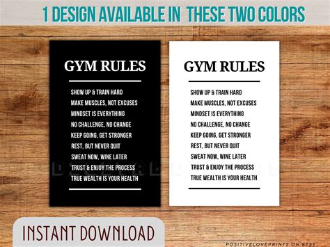 Gym Rules Sign Gym Wall Art Printable Gym Print Etsy