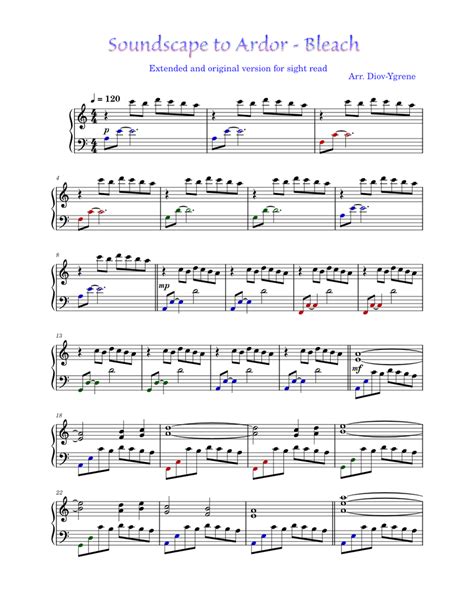 Soundscape To Ardor Bleach Sheet Music For Piano Solo Easy