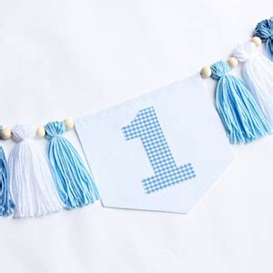 Light Blue One First Birthday Banner, Yarn Tassel First Birthday Banner ...