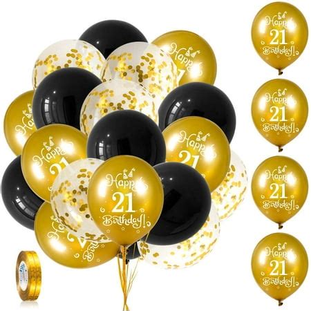 e 50th Birthday Balloons Set 24pcs Black Gold Latex Balloon Confetti ...