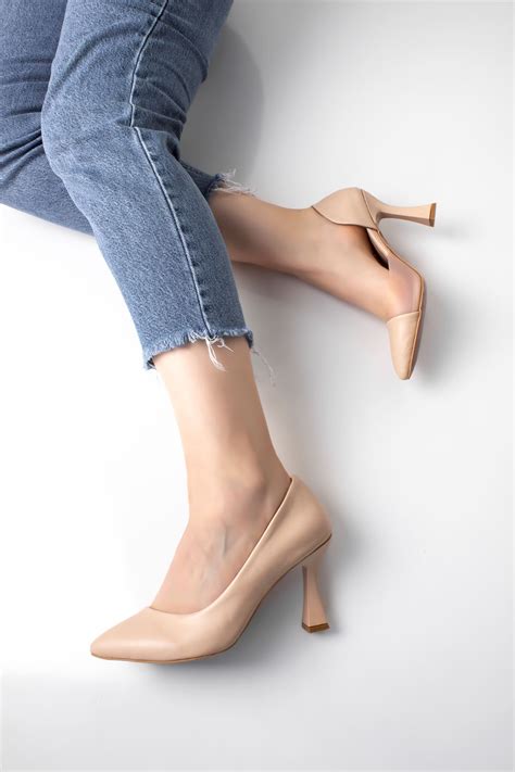 SHİNE KADIN ŞEFFAF DETAYLI TOPUKLU AYAKKABI Nude Kadın Ayakkabının Tek Adresi Lalshoes