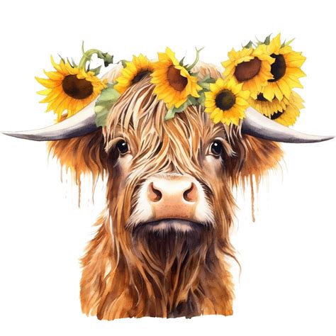 Highland Cow With Sunflowers PNG Digital Download - Etsy