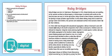 Ruby Bridges Story Pdf Reading Activity Worksheet Twinkl Usa