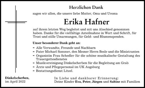 Traueranzeigen von Erika Hafner Allgäuer Zeitung