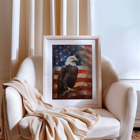 Bald Eagle Wall Art American Flag Poster Print Artwork, Patriotic ...