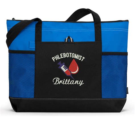 Phlebotomist Personalized Embroidered Zippered Tote Bag With Etsy