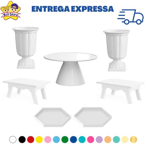 Kit Festa Boleira Cake Lisa 22cm 2 Vasos Grego 2 Mesinhas