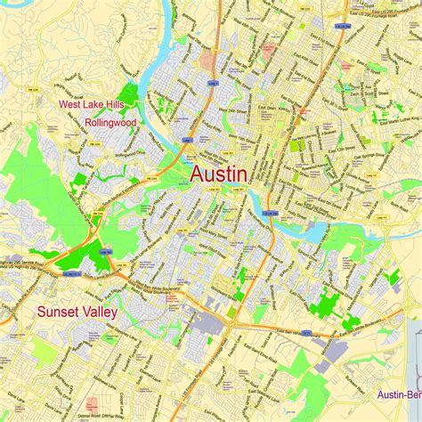 Austin Texas US editable layered PDF Vector Map | Map vector, Map