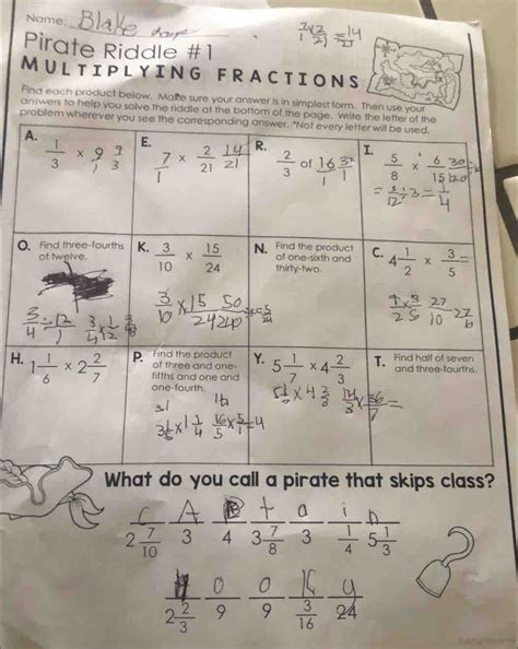 Solved Name Pirate Riddle Multiplying Fractions Find Each