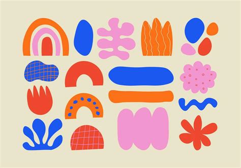 Abstract hand drawn quirky shapes collection. Set of funky bold elements in paper cutout style ...