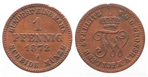 MECKLENBURG STRELITZ 1 Pfennig 1872 FRIEDRICH WILHELM Copper VF