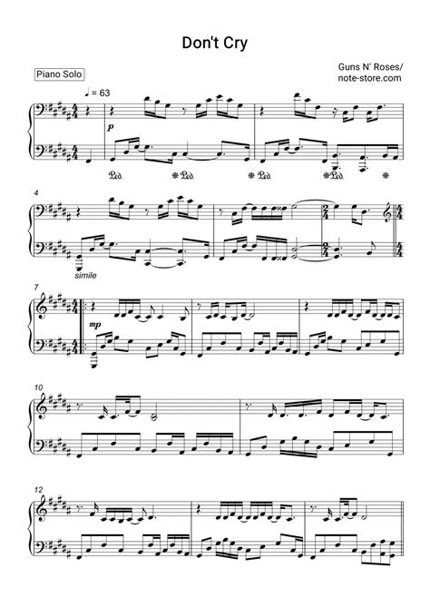 Guns N' Roses - Don't Cry sheet music for piano download | Piano.Solo ...