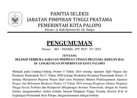 Pengumuman Lelang Jabatan PEMKOT Palopo Koranseruya