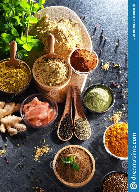 Composition With Assortment Of Spices And Herbs Stock Photo Image Of