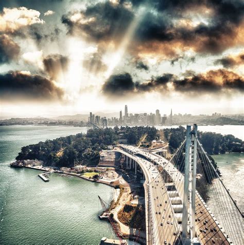 Aerial View of San Francisco-Oakland Bay Bridge from Helicopter, CA ...