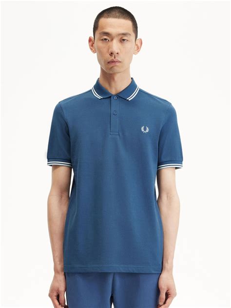 Fred Perry Mens Midnight Blue Ecru Light Ice Twin Tipped Polo Shirt Designerwear