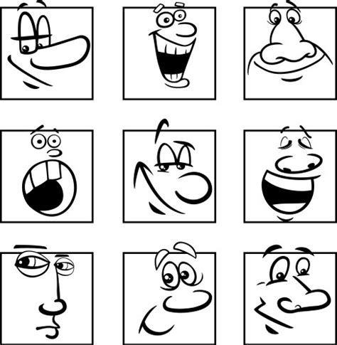 Black and white cartoon faces expressions Vector Image