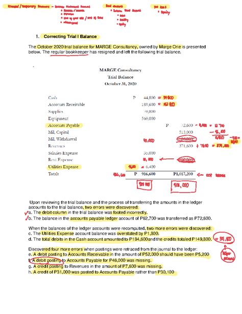 Practicematerial1 Problems 1 Correcting Trial L Balance The