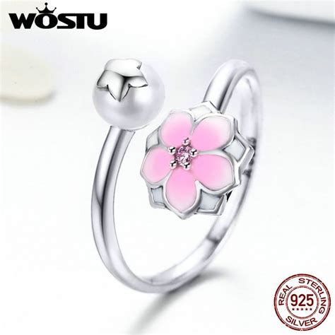 Wostu Hot Sale Sterling Silver Magnolia Blossom Adjustable Finger