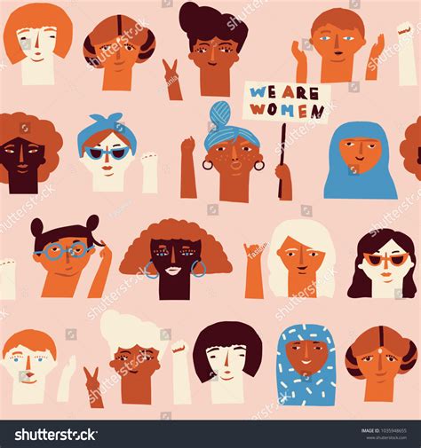 Female Diverse Faces Different Ethnicity Seamless Stock Vector (Royalty ...