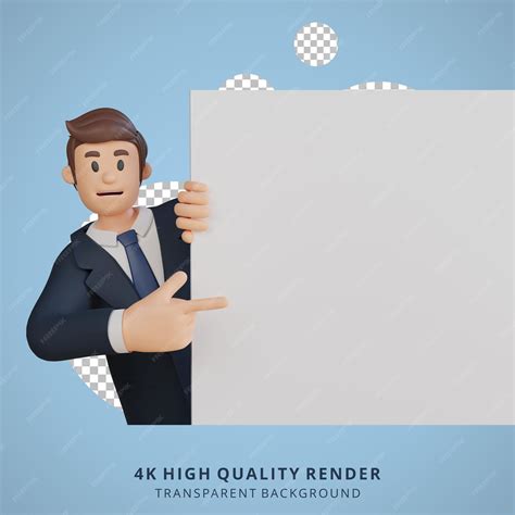 Premium Psd Businessman Holding Blank White Canvas Character 3d