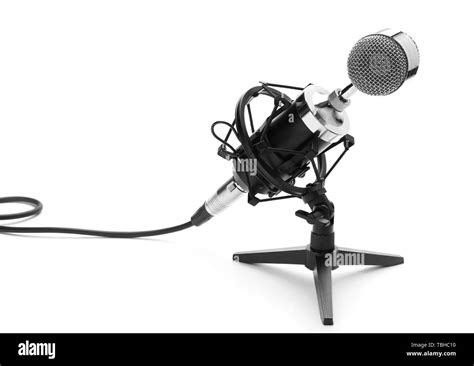 Microphone with stand on white background Stock Photo - Alamy