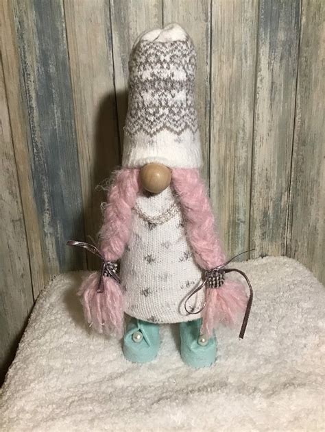 Standing Girl Gnome With Pink Braids And Pearls Etsy Girl Gnome