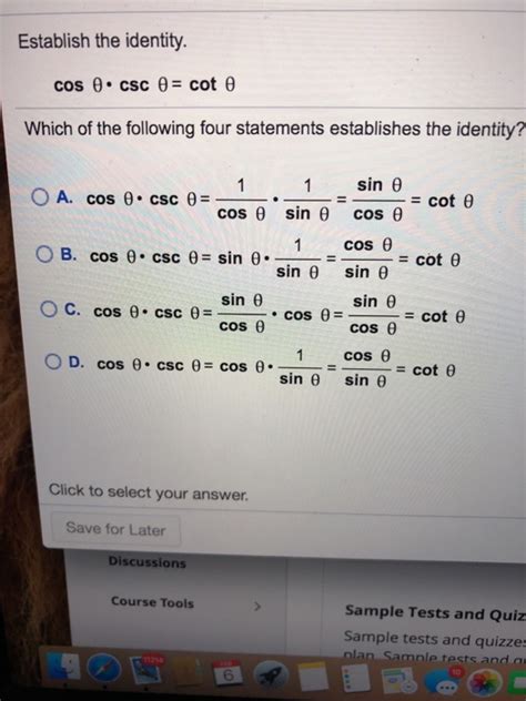 Solved Establish The Identity Cos Csc Cot Which Of Chegg