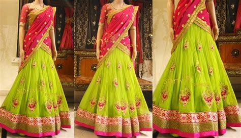 Mehandi Green Half Saree Saree Blouse Patterns