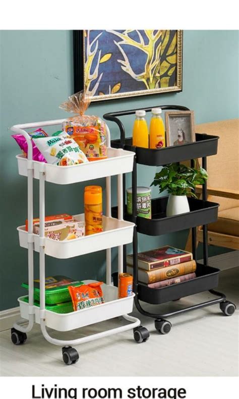 Kitchen Living Room Trolley Rack Black Furniture Shelves