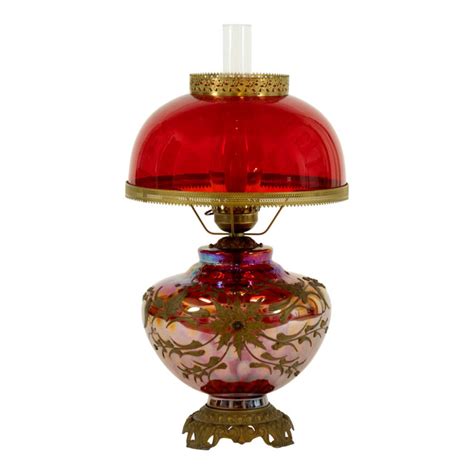 Antique Victorian Cranberry Glass Lamp Grandview Mercantile