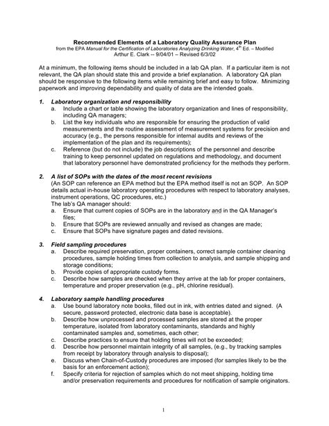 Laboratory Quality Assurance Plan 9 Examples Format Pdf