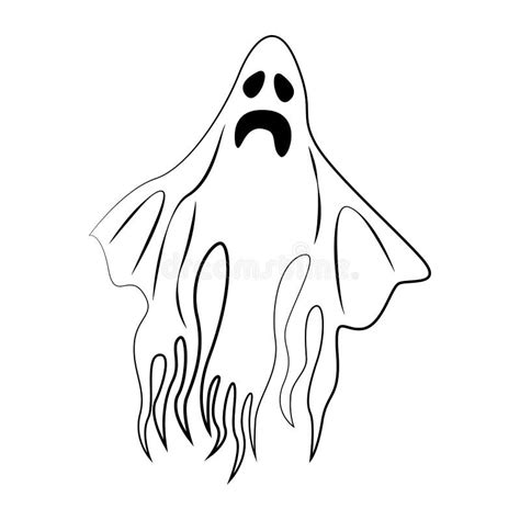 White Ghost with Black Outline and Scary Face Stock Vector - Illustration of symbol, spooky ...