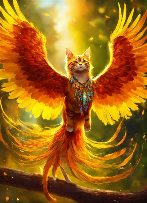 Lexica - A cat transformed into a phoenix, with dazzling wings and