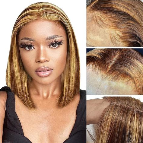 Thickrot Ombre 4 27 Bob Wig Human Hair Highlight Honey