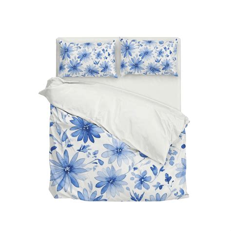 Watercolor Blue Flowers Duvet Cover Floral Bedding Set Sleepbella