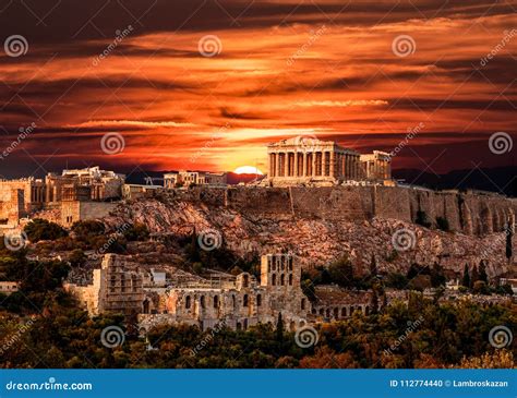 Parthenon, Acropolis of Athens, Under Dramatic Sunset Sky of Greece ...