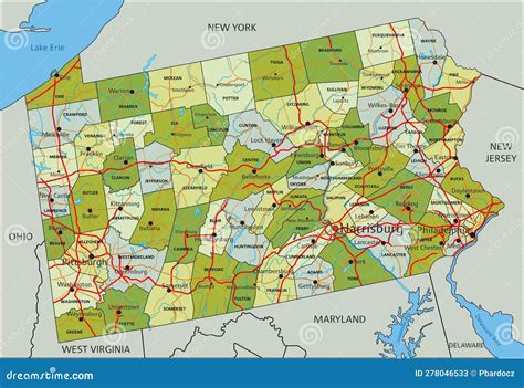 Pennsylvania Map. Political Map Of Pennsylvania With Boundaries In ...