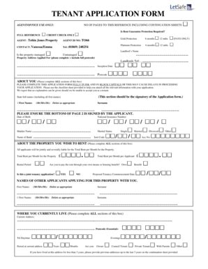 Fillable Online Tenant Application Form Tobin Jones Property Fax