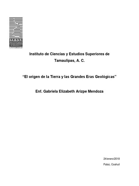 El Origen De La Tierra Y Las Grandes Eras Geológicas Unidad 1