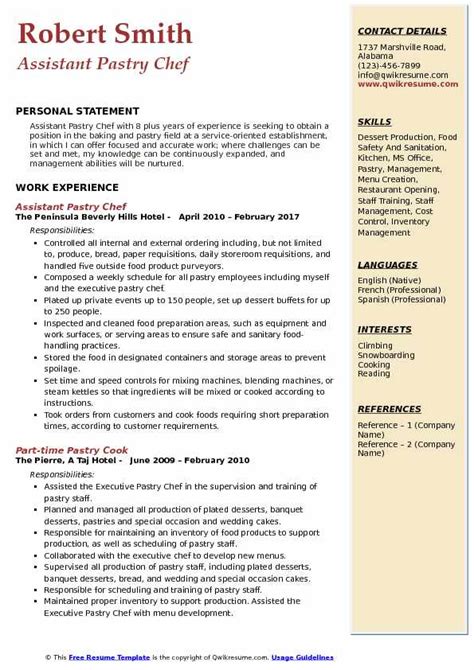 10 Assistant Pastry Chef Resume Samples Templates For 2025