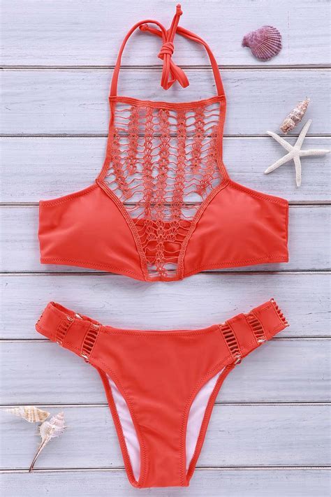 26 OFF Sexy Halter Neck Combined Lace Women S Jacinth Bikini Set